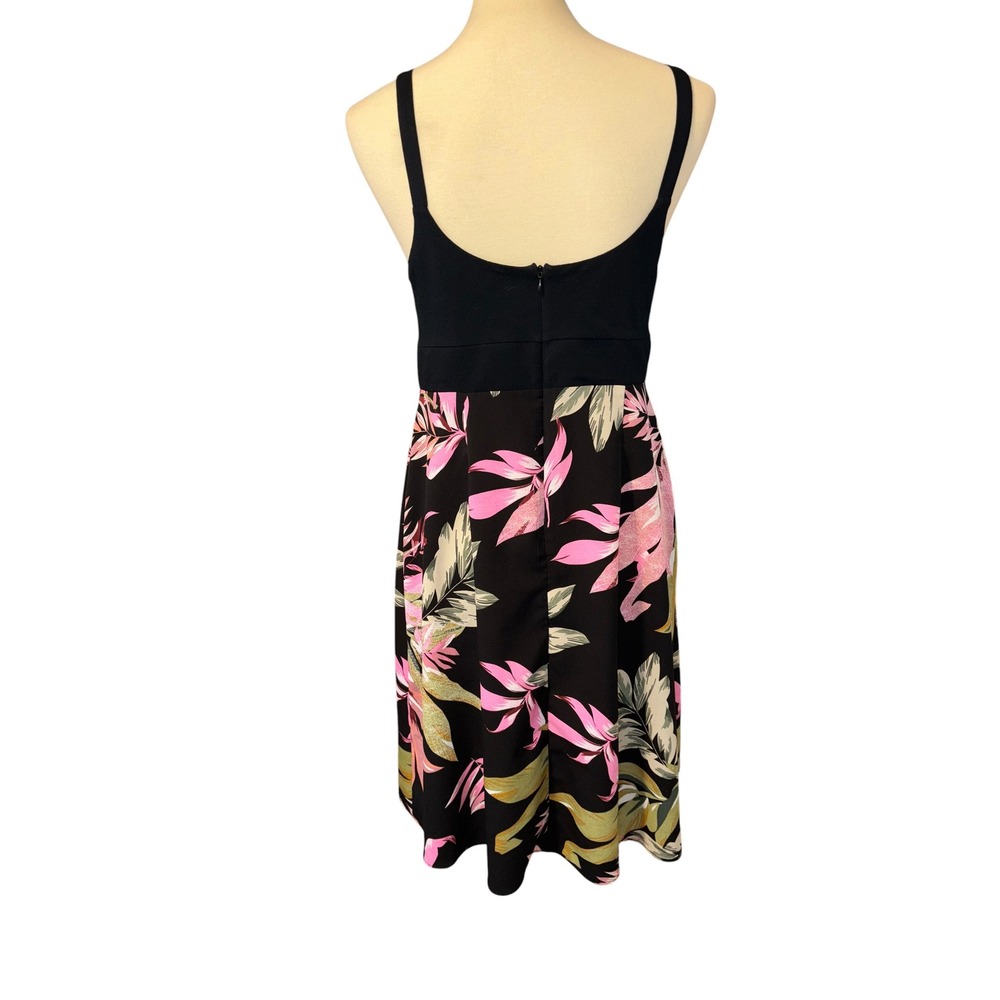 Cabi Beach Club Dress Medium Black Pink Tropical Floral Surplice Midi 5384 Vacay - Picture 6 of 13